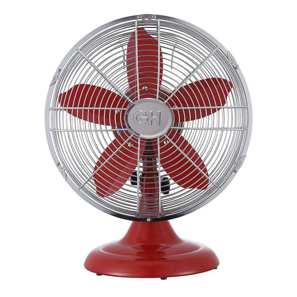 GOOD HOUSEKEEPING All-Metal 12 in. Retro Table Fan with Oscillation in Crimson