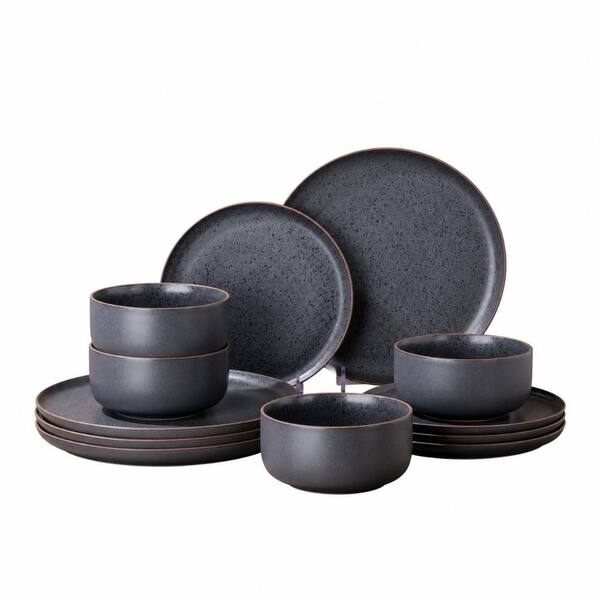 12-Piece Handcrafted Reactive Glaze Speckled Ashen Gray Stoneware Dinnerware Set Service for 4