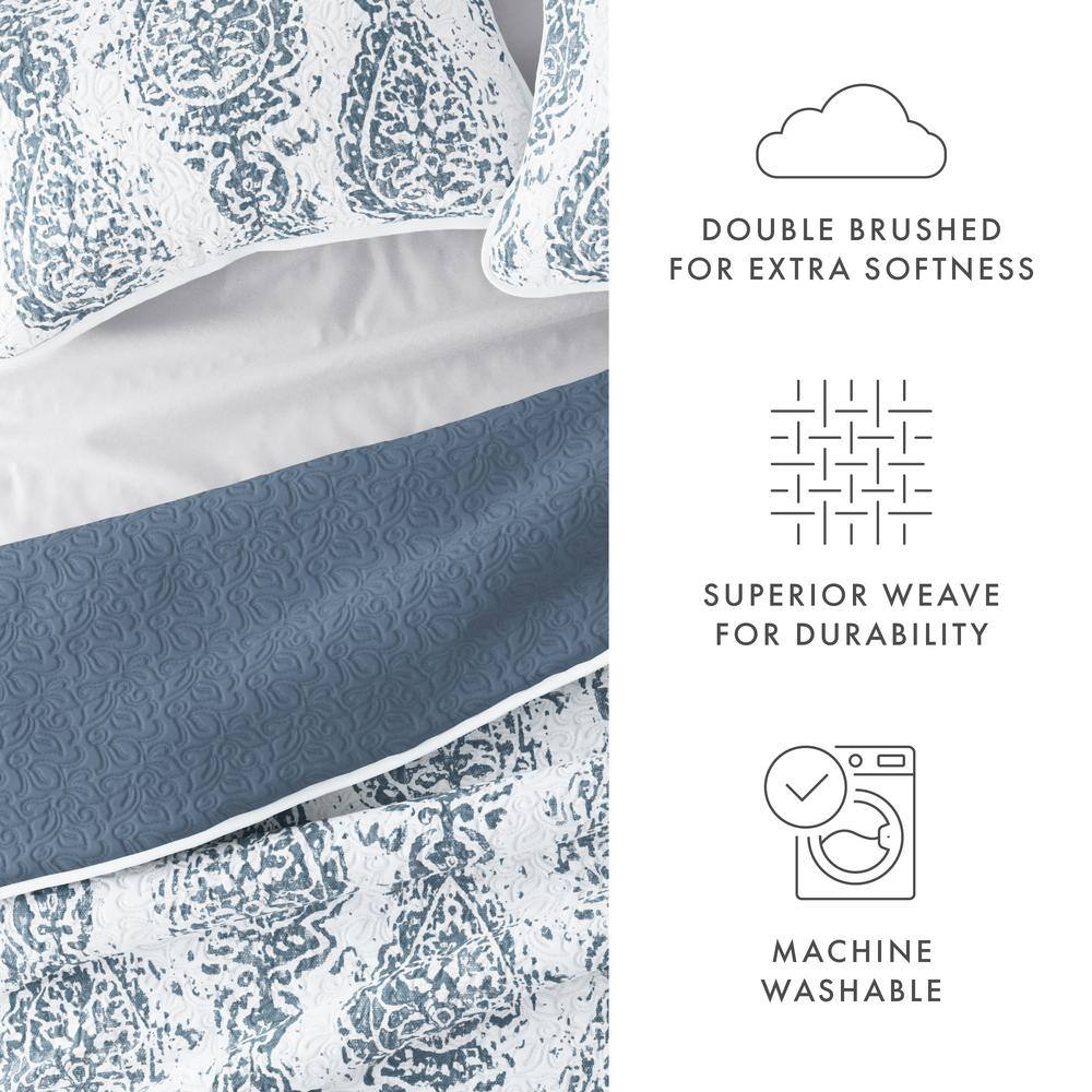 Dusk Blue Twin Reversible Microfiber Quilt Set
