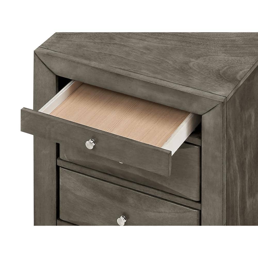 Gray Wood Veneer 3-Drawer Nightstand