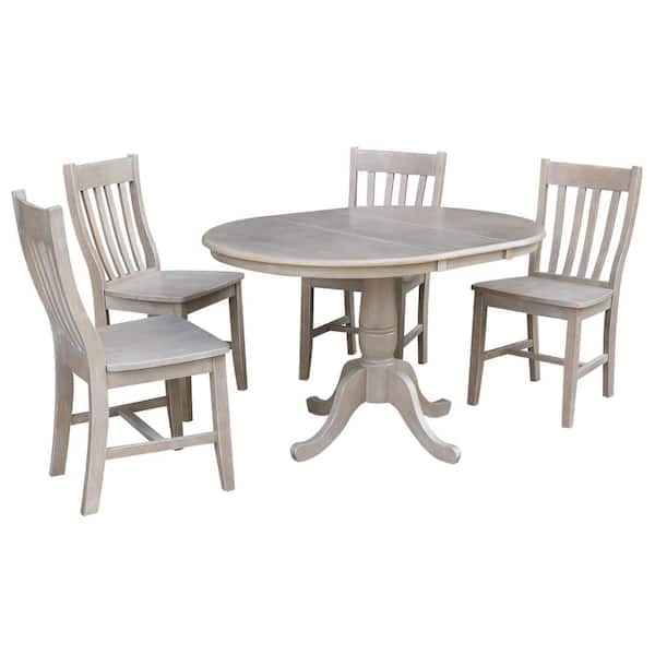 International Concepts Laurel 5-Piece 36 in. Weathered Taupe Extendable Solid Wood Dining Set with Cafe Chairs
