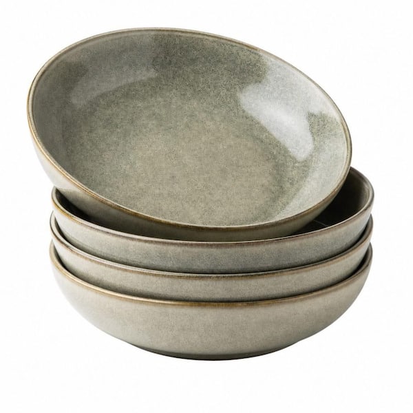 4-Piece Wide 36 oz. Stoneware, Microwave Safe Stackable Kitchen Pasta Bowls, Service for Fruit, Dinnerware Sets, Green