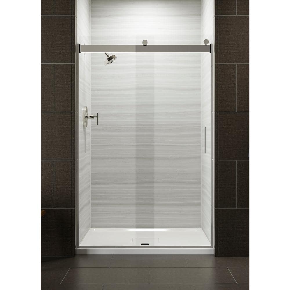 Levity Collection K-706008-L-SH 48"" CleanCoat Frameless Sliding Shower Door with 0.25"" Thick Crystal Clear Glass and Vertical Blade Handles in Bright -  Kohler