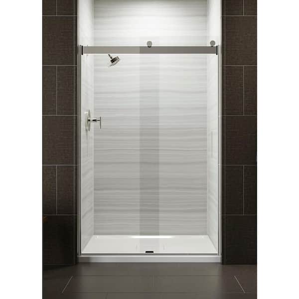 KOHLER K-706008-L-SH Levity Sliding Shower Door with Crystal Clear Glass, Bright Silver