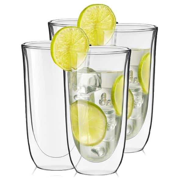 JoyJolt Spike Double Wall Glasses, 13.5 Ounce Cocktail Drinkware Glass Set of 2, Clear