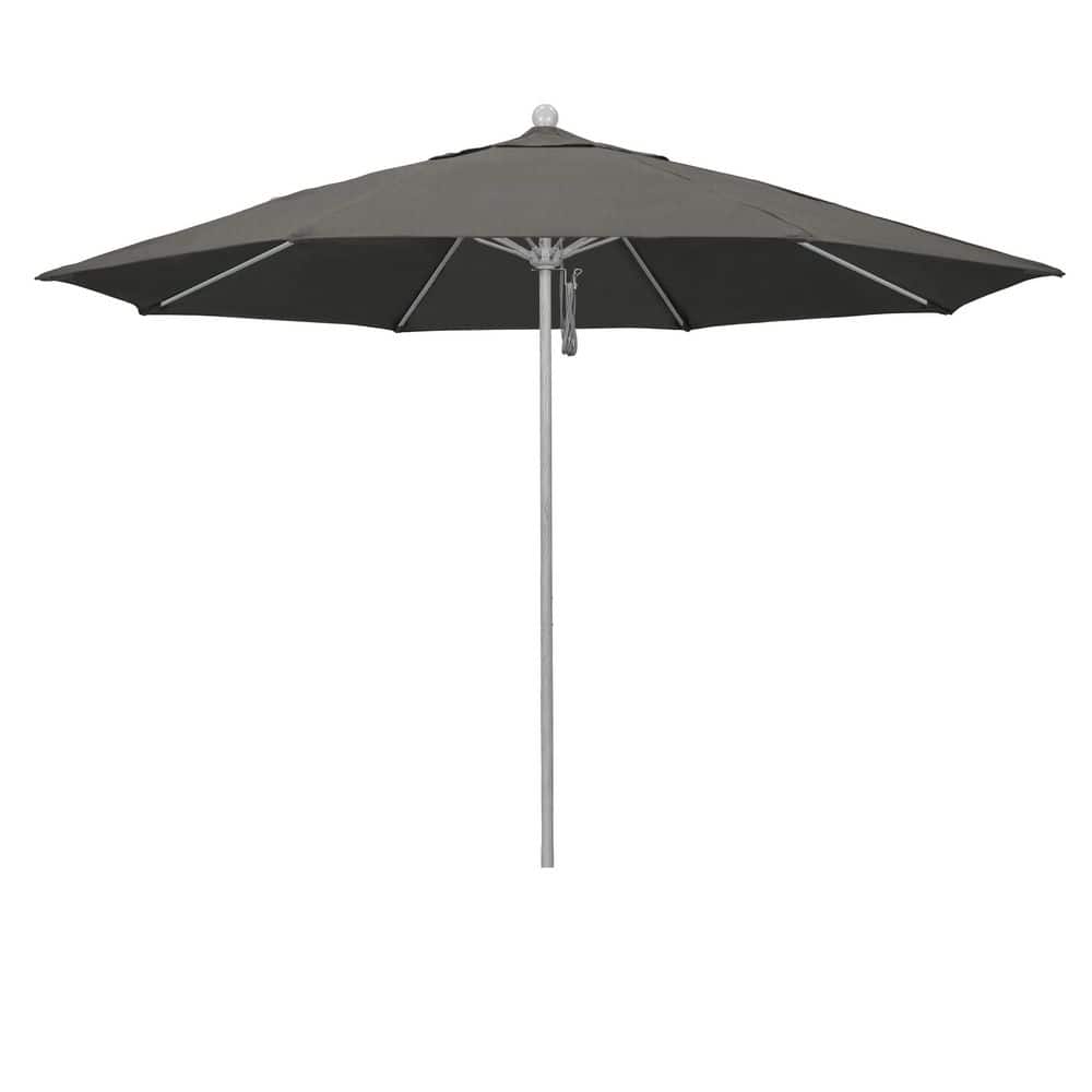 11 ft. Grey Woodgrain Aluminum Market Patio Umbrella with Fiberglass Ribs Pulley Lift in Charcoal Sunbrella price history on PriceWatchPro