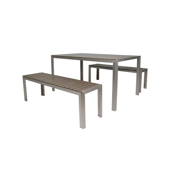 Noble House Cape Coral Silver 3-Piece Aluminum Outdoor Patio Dining Set