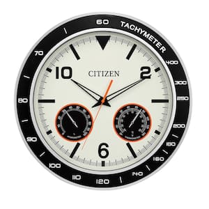 Outdoor Water-Resistant Wall Clock with Molded Case and In Black and Silver with Technical Bezel Accents