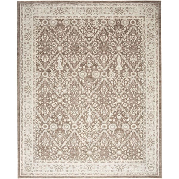 Renewed Ivory Mocha 8 ft. x 10 ft. Distressed Traditional Area Rug