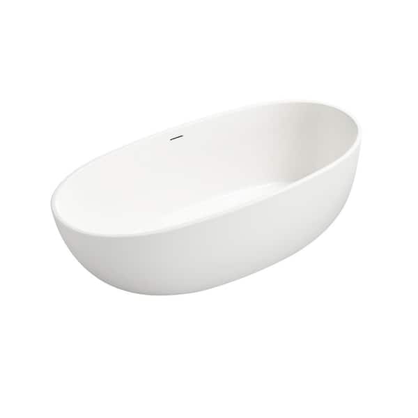 Unbranded 67 in. Stone Resin Flatbottom Non-Whirlpool Freestanding Bathtub in White