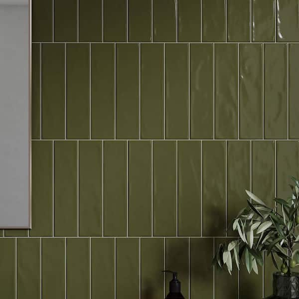 CRUZ BAY STUDIO Chateau 3 in. x 12 in. Glazed Moss Gloss Ceramic Subway Wall Tile (5.28 sq. ft./Case)