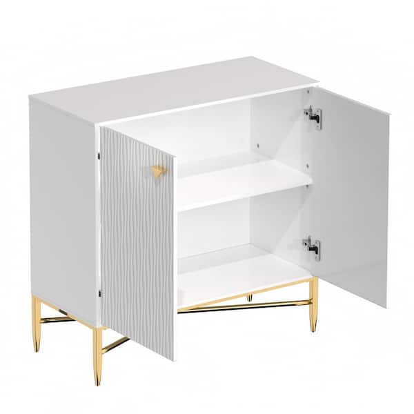 Modern White 32.87 in. H Wave-Pattern Cabinet with Adjustable Shelves, Stylish Storage Console