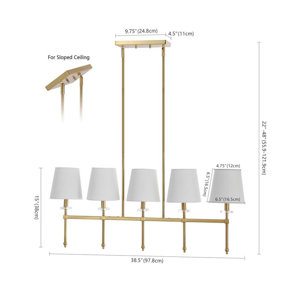 Sophie Classic 38.5" Brass Gold Linear LED Pendant with Ivory Linen Shades