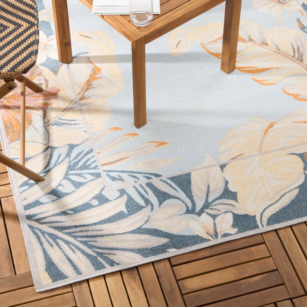 Bimini Blooming Border Blue/Grey/Coral 6'6" x 9'2" Synthetic Rectangular Area Rug