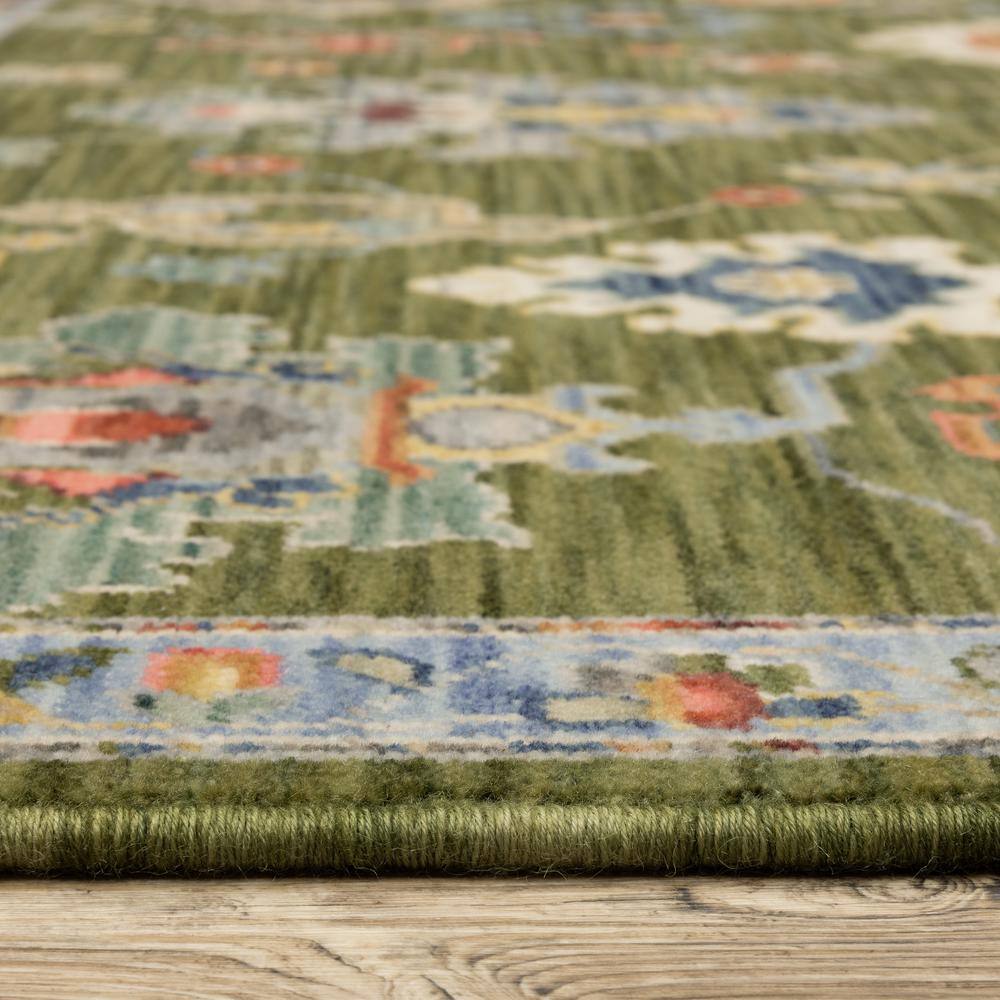 Green and Blue Wool Synthetic Oriental Runner Rug, 2' x 6'