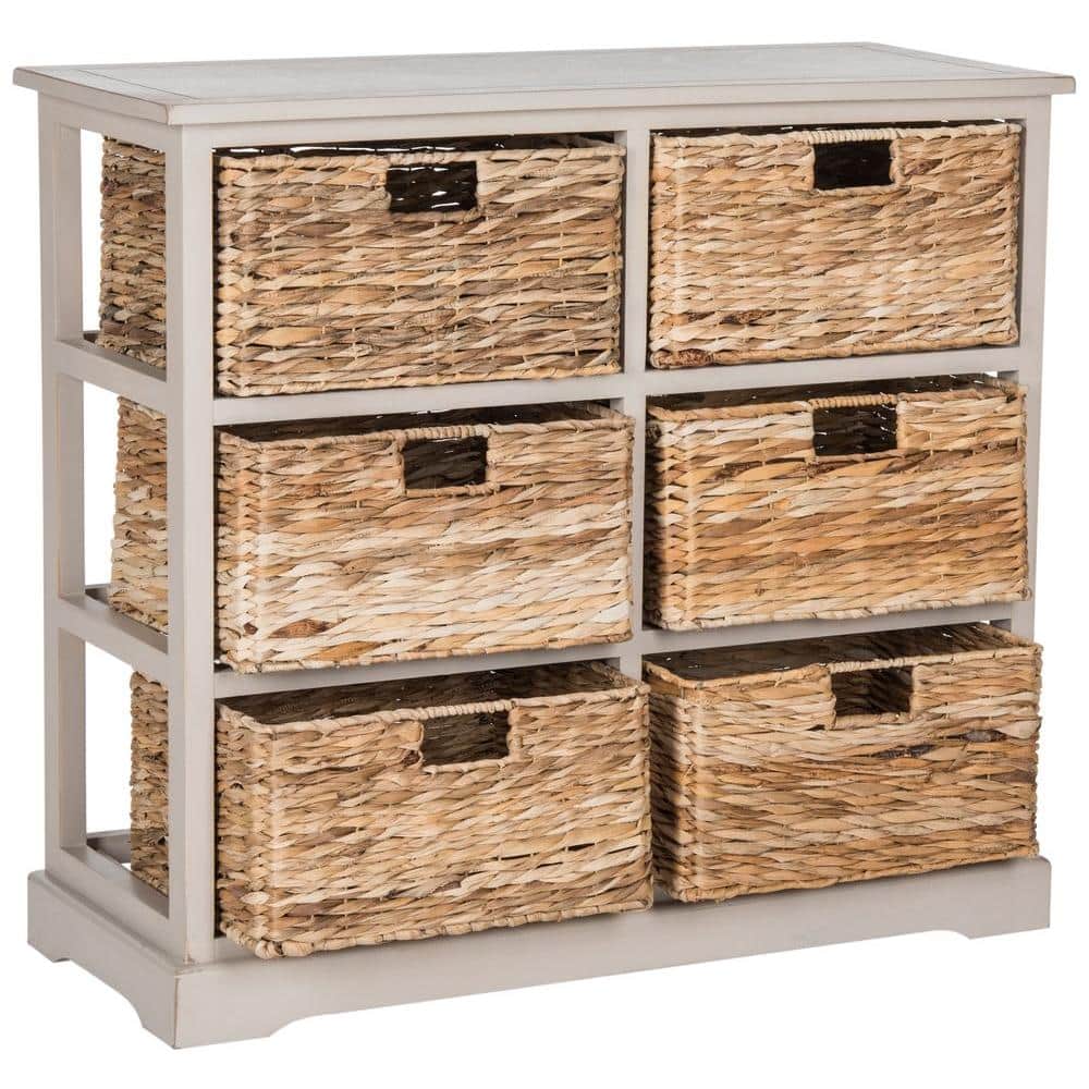 Vintage Grey Pine Wood 6-Basket Storage Chest