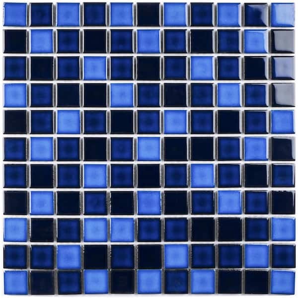 MOLOVO Porcetile Tropical Blue 11.91 in. x 11.91 in. Squares Glossy Porcelain Mosaic Wall and Floor Tile (10.89 sq. ft./Case)