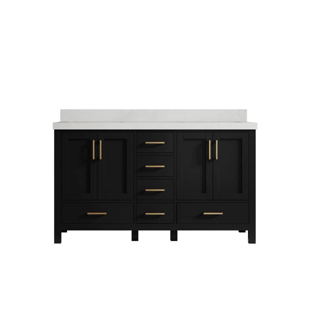 Malibu 60 in. W x 22 in. D x 36 in. H Double Sink Bath Vanity in Black with 2 in. Carrara Quartz Top price history on PriceWatchPro