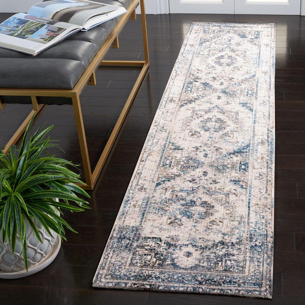 Vintage Persian 2 ft. x 8 ft. Ivory/Blue Distressed Border Runner Rug price history on PriceWatchPro