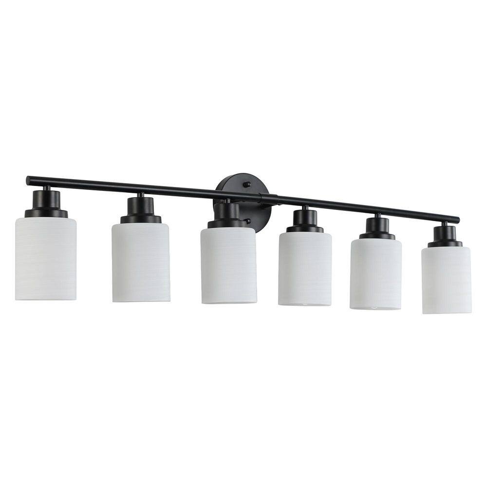 38.6 in. 6-Light Black Bathroom Vanity Light Contemporary Wall Sconce with Frosted White Glass Shades price history on PriceWatchPro