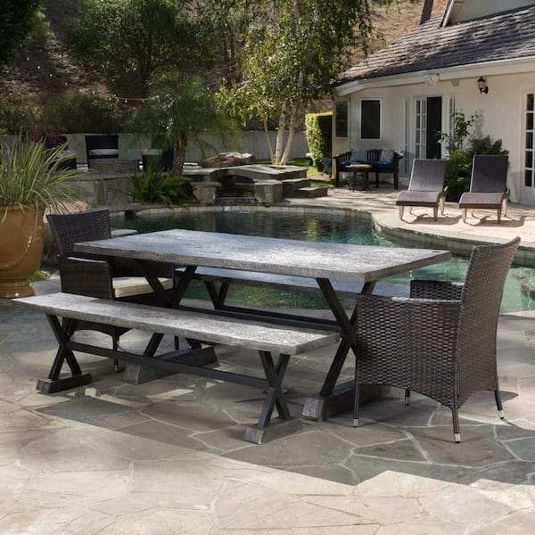 Noble House Numana Brown 5-Piece Plastic Patio Outdoor Dining Set with Beige Cushions