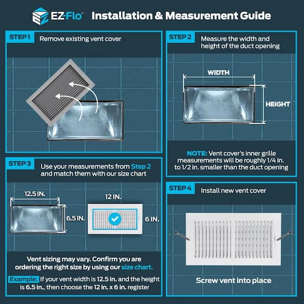 EZ-FLO 12 in. x 6 in. 2-Way Steel Wall/Ceiling Register, White