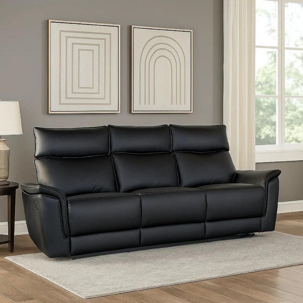 Lenne 86 in. Pillow Top Arm Leather Rectangle Manual Reclining Sofa Black price history on PriceWatchPro