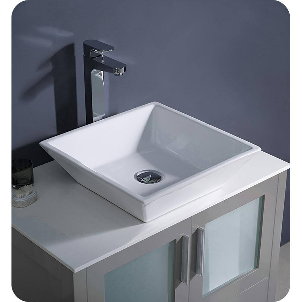 Gray Engineered Wood Freestanding Single Sink Vanity Base with Frosted Glass Doors