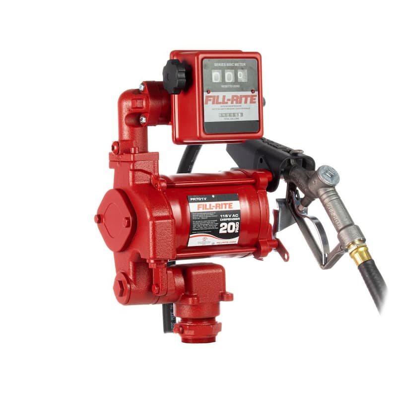 115-Volt 1/3 HP 20 GPM Fuel Transfer Pump With Discharge Hose Manual Nozzle and Mechanical Gallon Meter