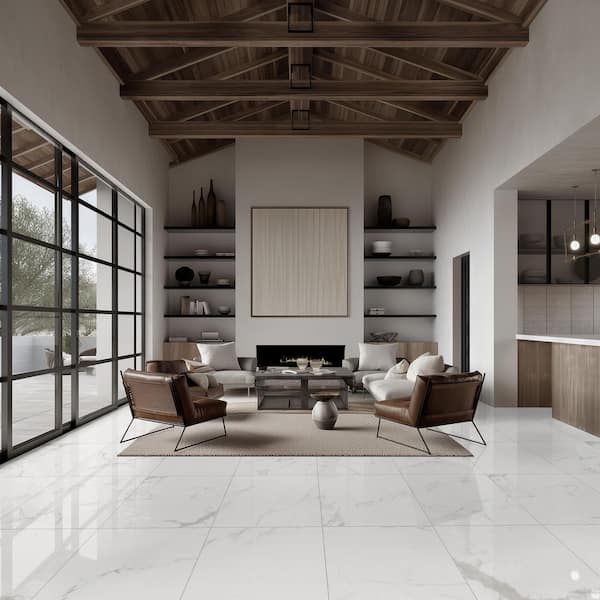 Carrara 24 in. x 24 in. Polished Porcelain Floor and Wall Tile (4 sq. ft./Each)