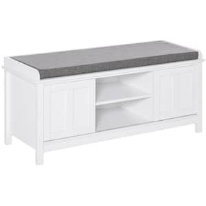 20 in. H x 44 in. W 10-Pair White Particleboard Shoe Storage Bench with Adjustable Shelving, 6-Compartments