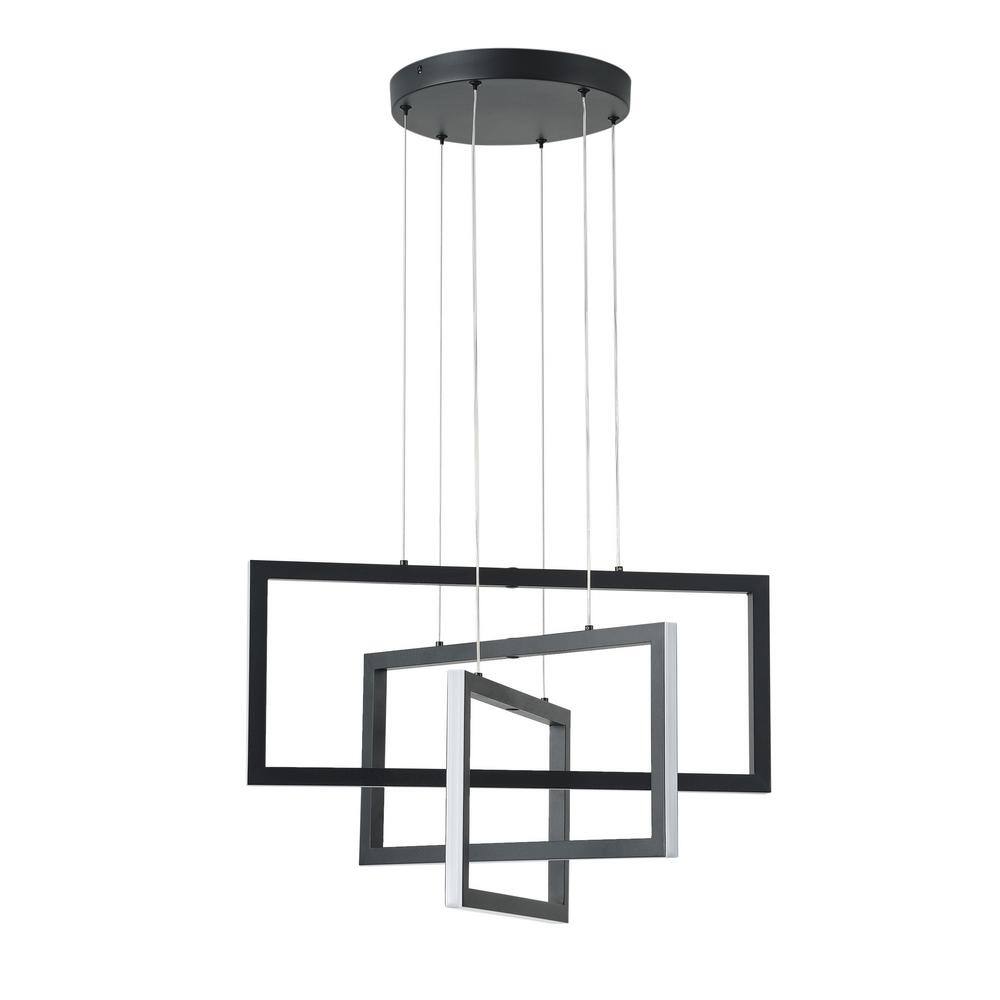 40-Watt 3-Light Square Black Tier Integrated LED Pendant Light Adjustable C