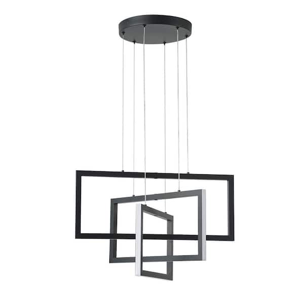 aiwen 40-Watt 3-Light Square Black Tier Integrated LED Pendant Light Adjustable Contemporary Chandelier