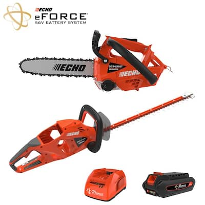 ECHO eFORCE 18 in. 56V Cordless Electric Battery Brushless Rear Handle  Chainsaw Kit with 5.0Ah Battery and Charger DCS-5000-18C2 - The Home Depot