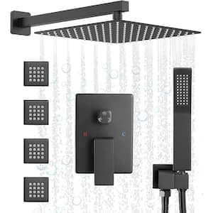 4# Body Jetted Showers Spray Jets Combo With Handheld Shower, 10 in. Rain Shower Head in Black (Valve Included)