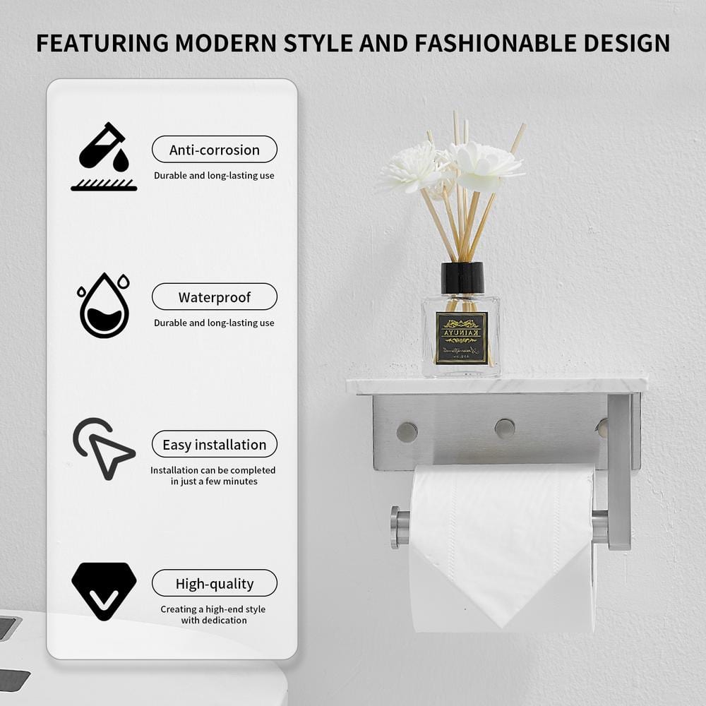 Brushed Gold Wall Mounted Toilet Paper Holder with Marble Shelf