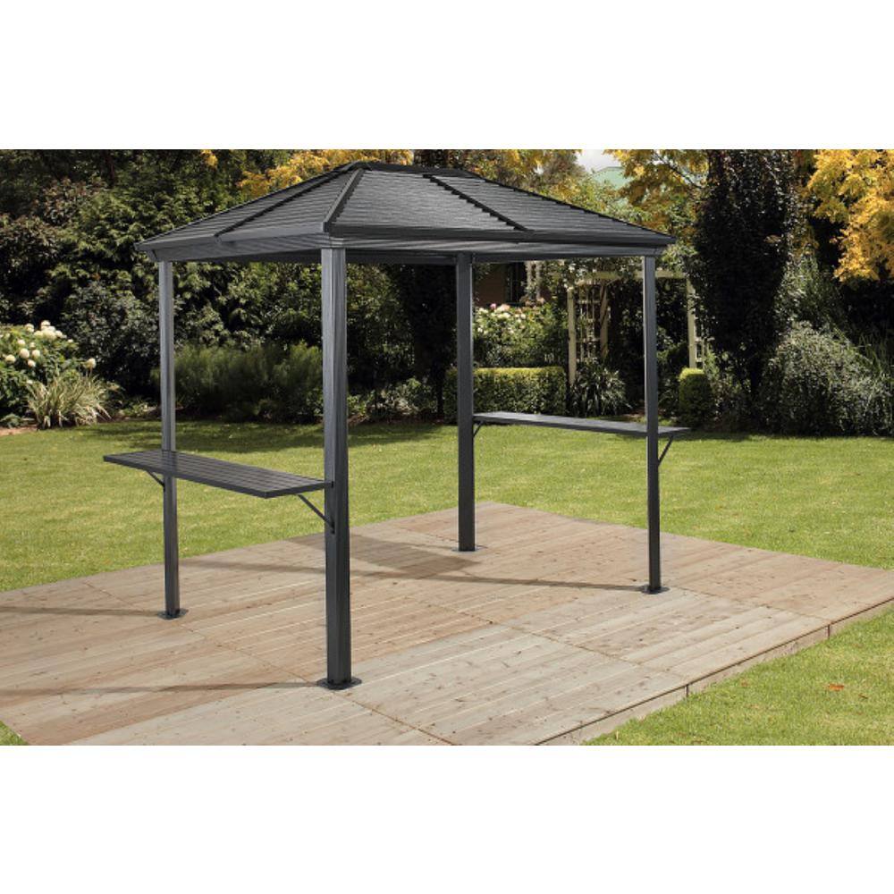 Gray 7 Ft. x 5.5 Ft. Metal Grill Gazebo with Fabric Roof
