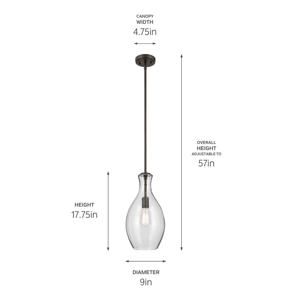 Everly 17.75" Olde Bronze Pendant with Clear Seeded Glass
