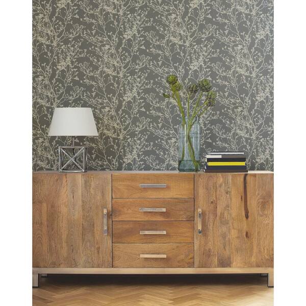 Ronald Redding Brown Budding Branch Silhouette Paper Unpasted Matte Wallpaper 27 in. x 27 ft.