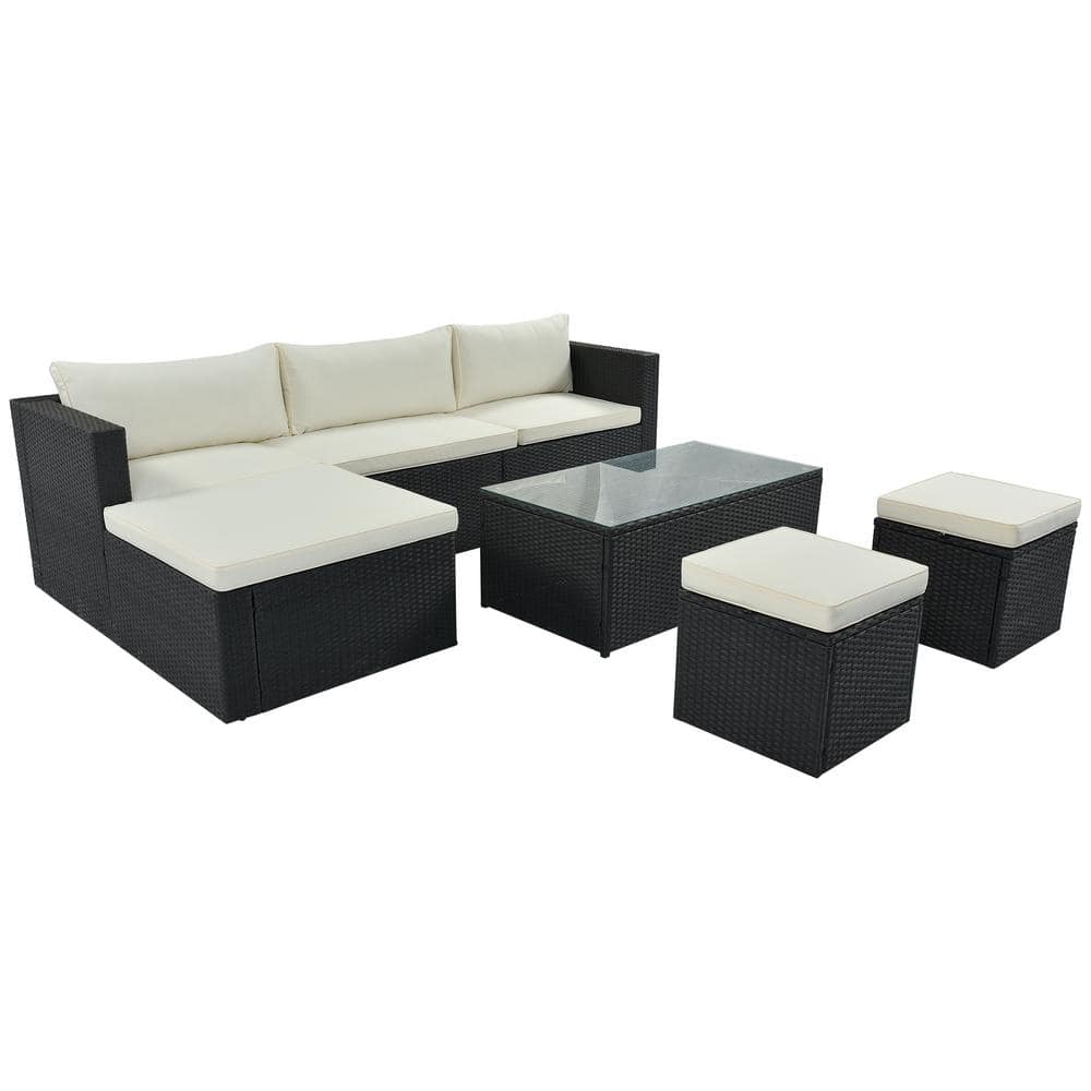 Natalie Black 5-Piece Wicker Outdoor Sectional Set with Adjustable Backrest