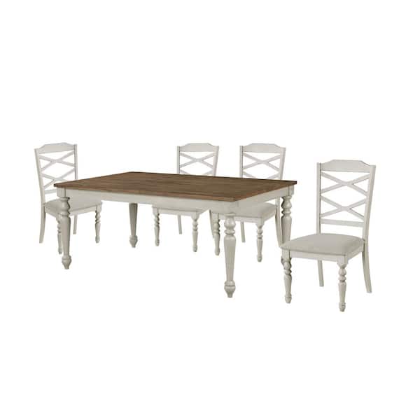 New Classic Furniture Jennifer 5-piece Wood Top Rectangle Dining Set, White and Brown
