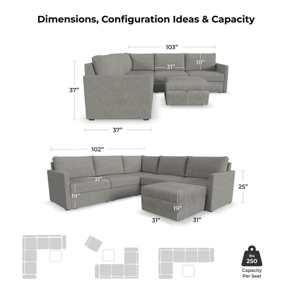 Pebble Dark Gray 5-Piece Modular Sectional Sofa with Ottoman