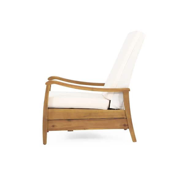 Finethy Acacia Wood Outdoor Recliner Chair with Cushions, Teak and Cream 