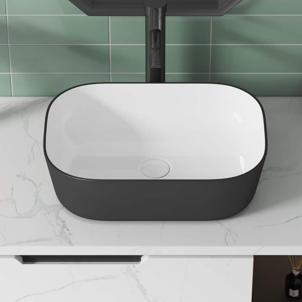 Salerno 18 in. x 13 in. Rectangular Bathroom Vessel Sink in Vitreous China, White and Black price history on PriceWatchPro