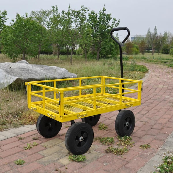 OLUMAT 3.5 cu. ft. Metal Garden Cart, Yellow