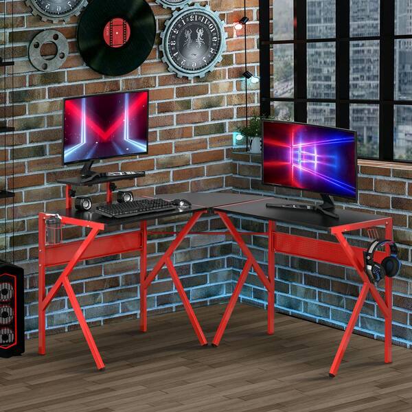 Homcom 49 25 In L Shaped Black Red Particleboard Computer Desk Corner Gaming Table For Office Writing 836 332rd The Home Depot Homcom 49 25 In L Shaped Black Red, Red Corner Computer Desk
