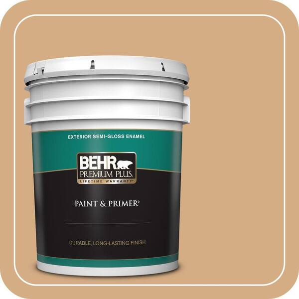 BEHR PREMIUM PLUS 5 gal. #BXC-67 Santa Fe Tan Semi-Gloss Enamel Exterior Paint & Primer