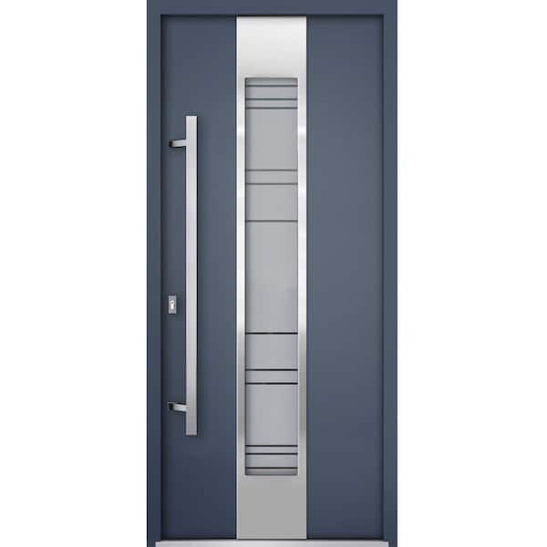 VDOMDOORS 0757 36 in. x 80 in. Right-Hand/Inswing Frosted Glass Gray Graphite Steel Prehung Front Door with Hardware