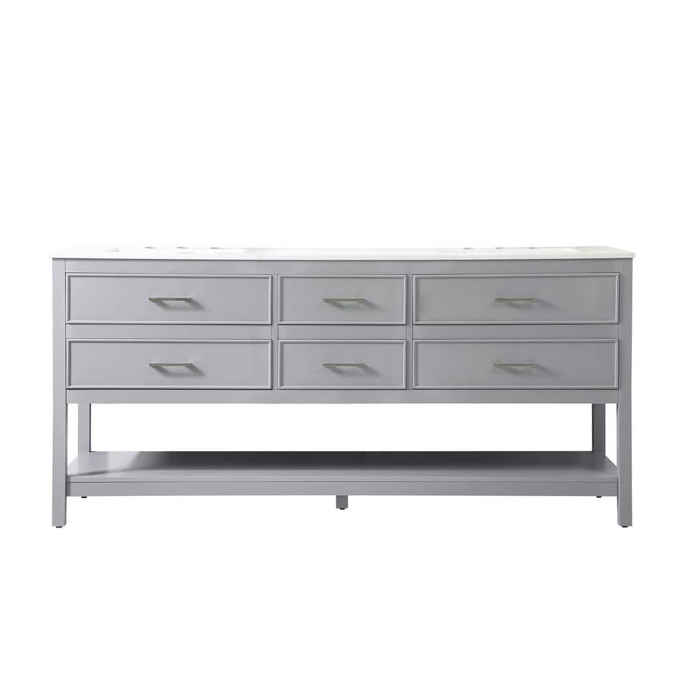 Simply Living 72 in. Double Bathroom Vanity in Gray with Quartz Vanity Top 