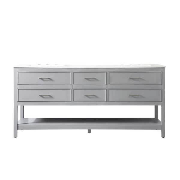 Unbranded Simply Living 72 in. Double Bathroom Vanity in Gray with Quartz Vanity Top in Calacatta White